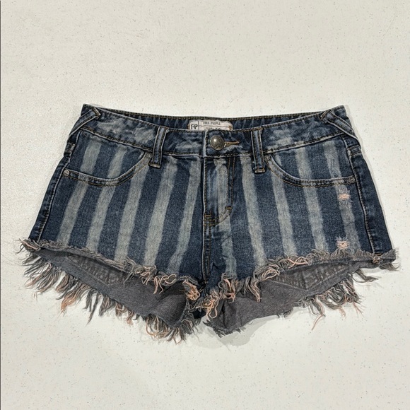 Free People Low Rise Stripe Cut Off Shorts - Picture 2 of 5